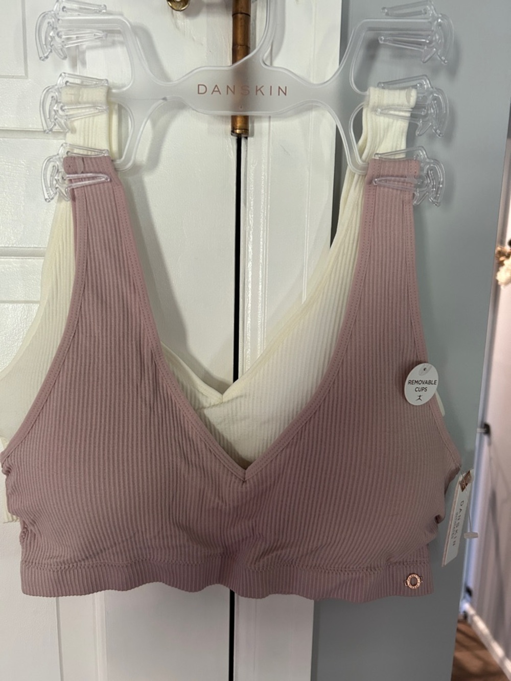 Danskin Ribbed Seamless Bralette in Dusty Pink & Cream